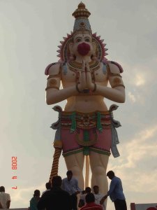 The huge idol of Lord Hanuman, which faces the main temple on the hillock.
